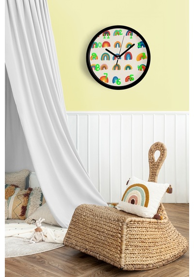Renkli Gökkuşağı Çocuk Odası Modern Duvar Saati - 30cm - Önü Camlı Siyah Kasa - Sessiz Mekanizma-jh0431 Siyah