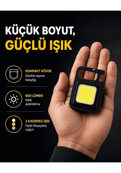 Ers Led Mini Anahtarlık Fener 1000 Lümen Güçlü Işık Ve Usb Type-c Şarjlı Yeni Nesil