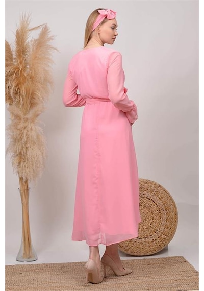 Dip Moda Kadın Beyaz Baby Shower Şifon Hamile Elbise Dphml003 Pudra
