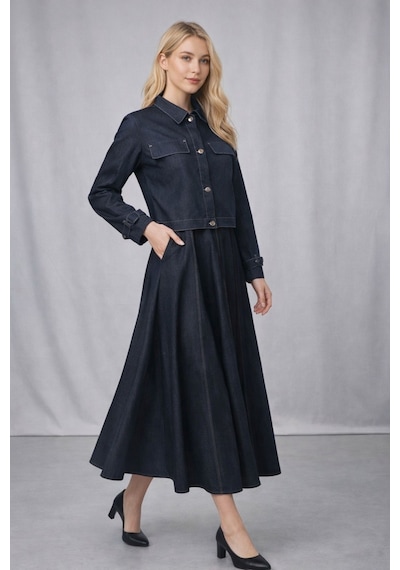 Hiramir Kadın İnce Denim Dokulu Ceketli Elbise Takım Yz2518 Laci