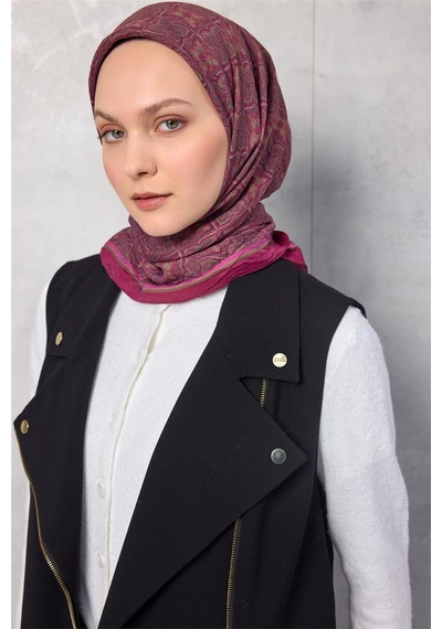 Silk Home Viskon Velora Eşarp Dört Mevsim Yonca Desen Magenta 90x90 Çok Renkli