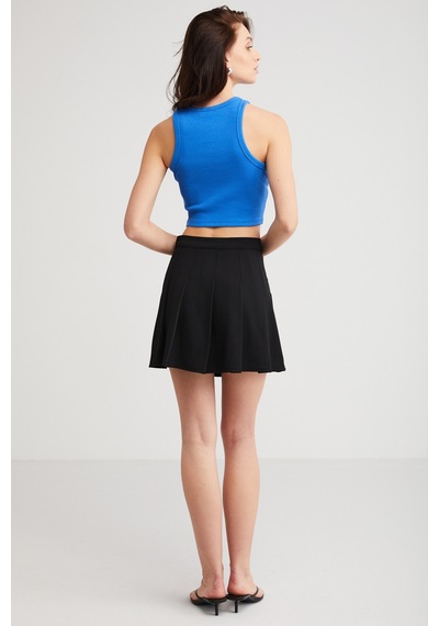 Ethıquet Joyce Kadın Slim Fit Dar Kalıp Sıfır Kol Bisiklet Yaka Örme Crop Mavi Atlet