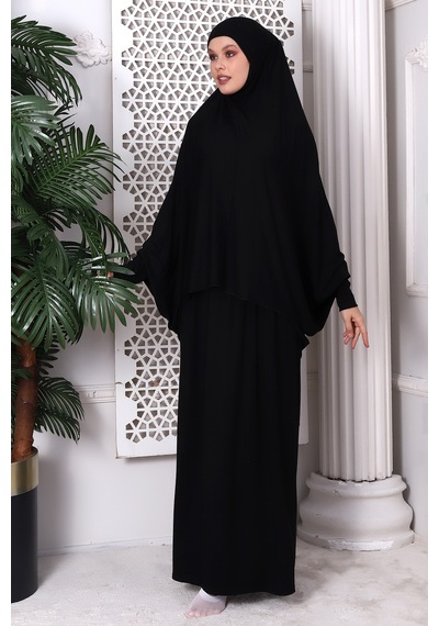 2 Parça Pratik Namaz Elbisesi 8016 Siyah