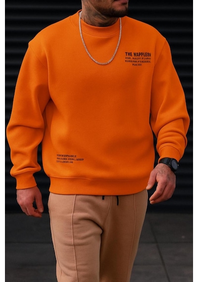 Benroma 3 İplik Penye The Happıes Baskılı Unisex Sweatshırt Turuncu
