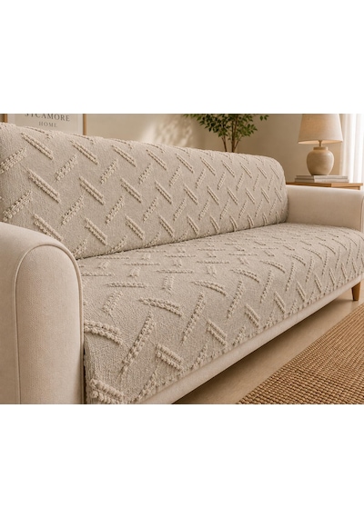 Sycamore Home Koltuk Örtüsü 175x215 Cm Çekyat Örtüsü, Kaymaz, Yıkanabilir, Lüks Kumaş Şönil Jakarlı Taş