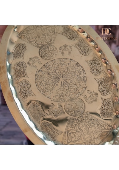 Dmt Gaziantep Bakır 34,5 Cm Osmanlı El İşi Sunum Tepsi Kına Tepsisi 34.5cmx21.5cm Gold
