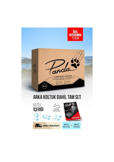 Siyah - Mavi Panda Detroit Serısı Keten Kumaş Oto Koltuk Kılıfı - Tam Set