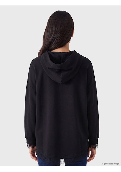 LC Waikiki Lc Waıkıkı Siyah Dantel Detaylı Soft Touch Oversize Kadın Hoodie
