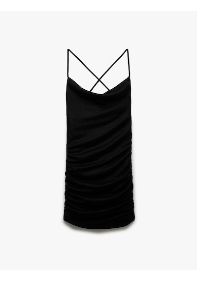 Koton Drapeli Sırt Detaylı Simli İp Askılı Bodycon Mini Abiye Elbise Siyah 5sak80004fk Siyah