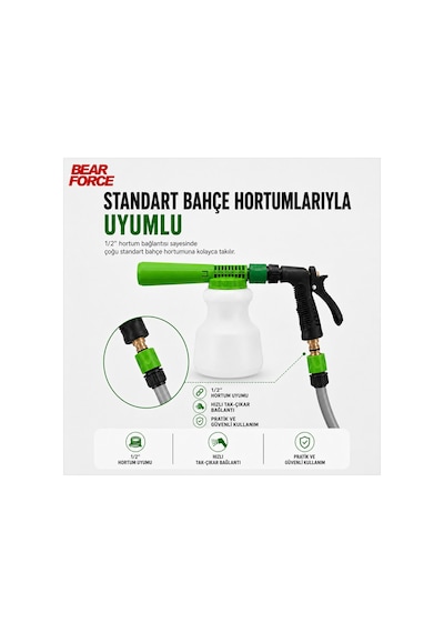 Robeve Bear Force 1000 Ml Bahçe Hortumuna Takılan Köpük Tabancası Oto Yıkama Köpük Aparatı Köpükleme Ve Durulama Modlu 1/2 Standart Hortum Uyumlu Araç, Motosiklet, Bisiklet Ve Bahçe Temizliği