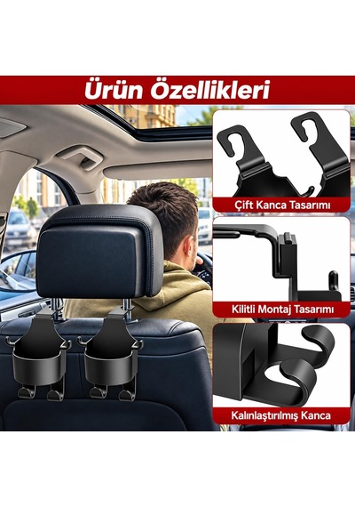 Araç İçi Bardak Tutucu Ve Koltuk Arkası Organizer, Telefon Tablet Standı, Poşet Askılı Çok Fonksiyonlu Oto Bard