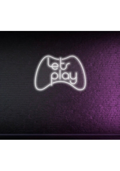 Lets Play Yazılı Ve Şekilli Neon Tabela Beyaz