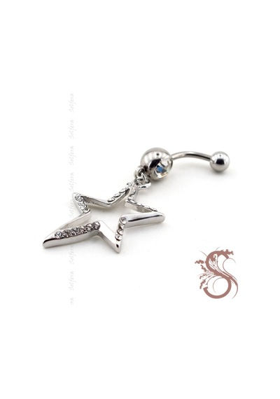 Sallantılı Yıldız 316L Çelik Göbek Piercing P296 Gümüş