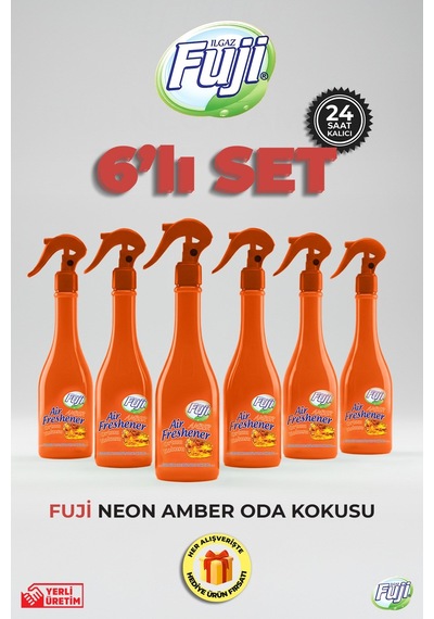 Amber Oda Spreyi 400 Ml - 6'lı Eko Paket Air Freshener Neon Amber Oda Kokusu Amber