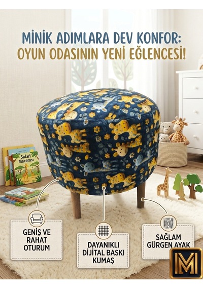 Zürafa Puf Trend Puf F Koltuk Puff Bench Dekoratif Bohem Doğal Gürgen Ayak Çocuk Odası Tabure Çok Renkli