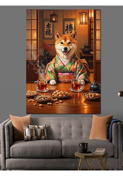 Ahşap Tablo Sushi Yiyen Japon Köpek