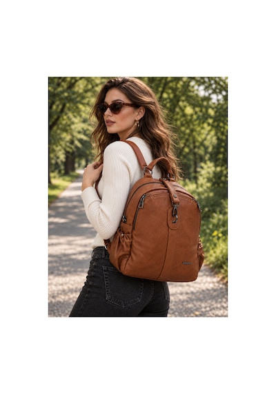 Just Polo Kadın Günlük Şık Ve Fonksiyonel Model Çok Bölmeli Sırt Çantası 377039gny Taba