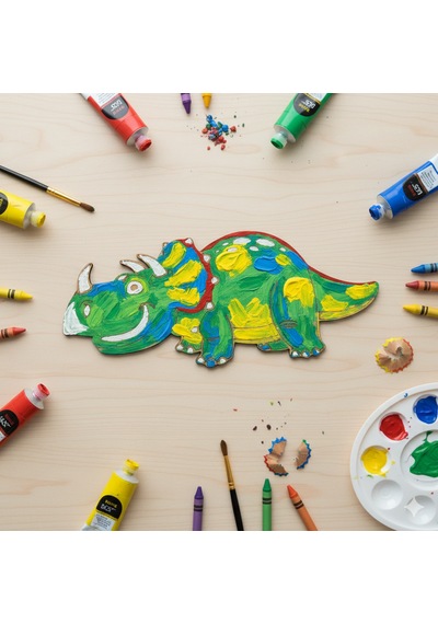 Ahşap Boyanabilir Dinozor Figürü Triceratops 21x10 Cm - 3mm Mdf Eğitici Boyama Seti 10 Adet