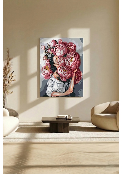 Sayılarla Boyama Seti 40 x 50 CM Tuval Şasesine Gerili Çiçekli Kadın
