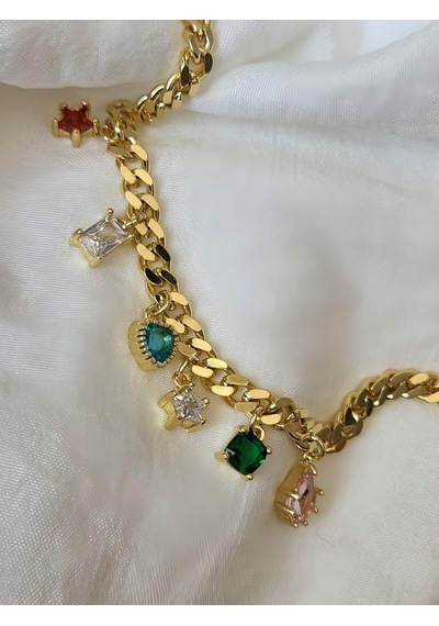 Renkli Baget Figürlü Gurmet Model Gold Renk Çelik Bileklik Sarı