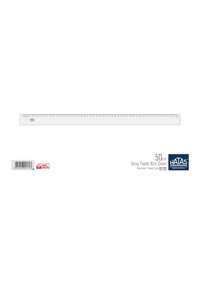 Hatas 0170 Geniş Plastik Büro Tipi Şeffaf Cetvel 50 CM