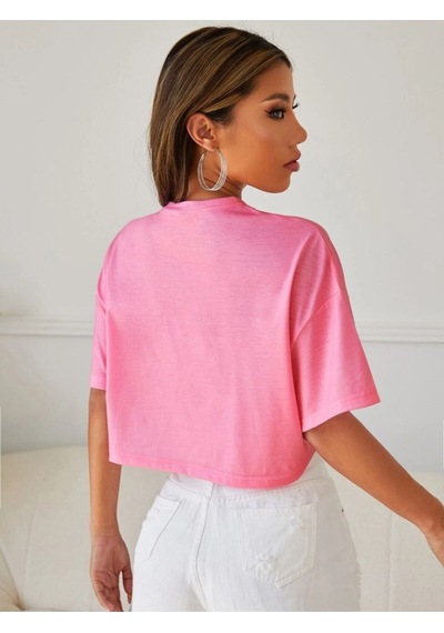 Flood Of Style Kadın Pudra Pembe Sunset Baskılı Oversize Crop