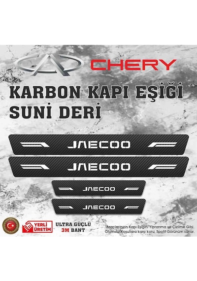 Jaecoo Uyumlu Deri Karbon Kapı Eşiği Koruyucu Bant 4 Adet