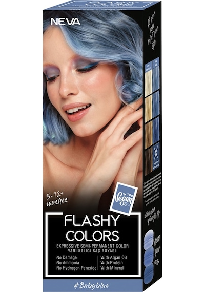 Neva Color Flashy Colors Yarı Kalıcı Saç Boyası Baby Blue / Bebek Mavi 100 ML