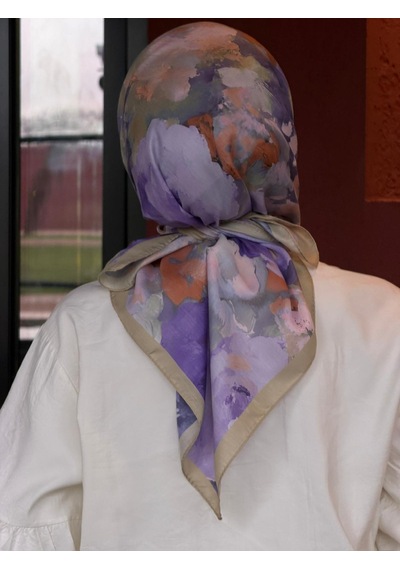 Qalortex Scarf Pamuklu Soft Roza Desen Eşarp-yağ Yeşil Yağ Yeşili