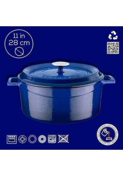 Lava Döküm Yuvarlak Tencere, Trendy, 28 Cm, 6.71 L Hacim, Mavi Genel
