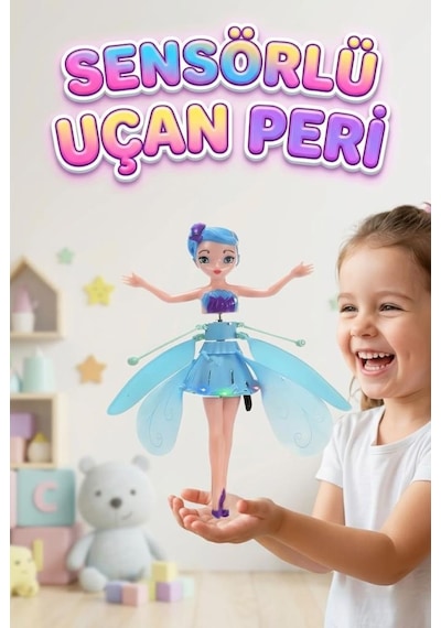 Uçan Peri Bebek Hareket Sensörlü Şarjlı Dazzle Colour Işıklandırmalı Uçan Mavi Oyuncak Bebek