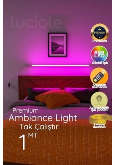 Yatak Tv Üstü Led Lambader Işık Uzaktan Kumandalı Renk Animasyon Yapışkanlı Bedlightbe Açık Gri