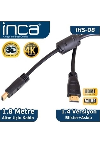 Inca Hdmı 1.8Metre Ihs-08 Hdmı Hdmı Kablo 4K Ultra 3D Altın Uçlu