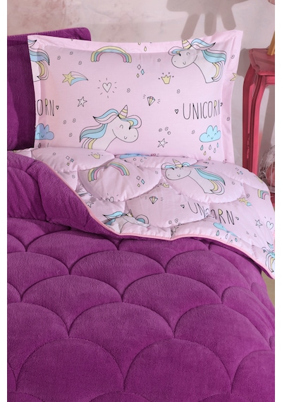 Nordqueen Wellsoft Tek Kişilik Uyku Seti Çift Taraflı Unicorn Pembe