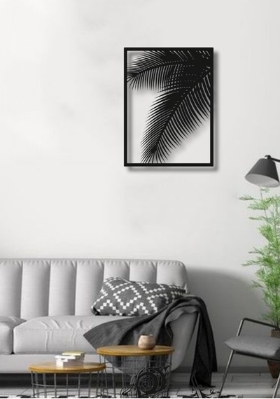 Çerçeveli Palmiye Desenli Metal Duvar Dekoru