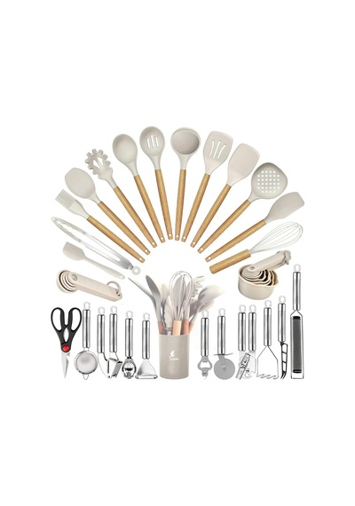 Marselis Isıya Dayanıklı Yanmaz Yapışmaz 35 Parça Silikon Spatula Mutfak Seti Vanilya Diğer