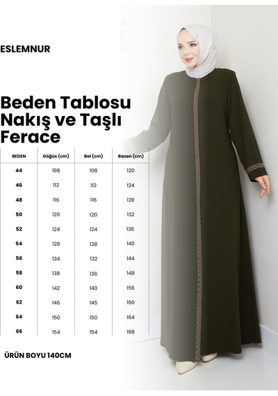 Eslemnur Gündelik Hac Ve Umrelik Nakış Ve Taş Detaylı Ferace Lacivert