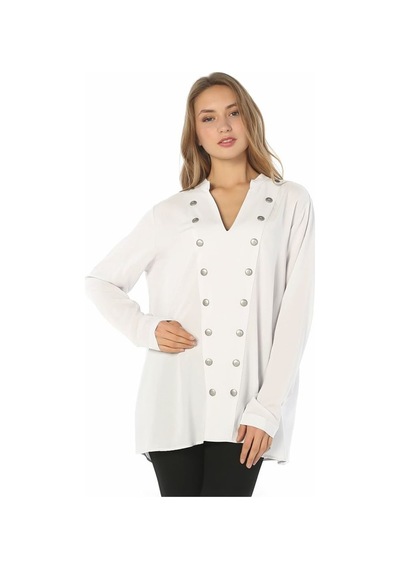 Bulalgiy Kadın Beyaz Düğme Bluz - Bga718194 Beyaz