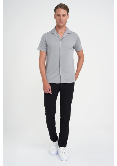 Efor Slim Fit Apaş Yaka Modal Karışımlı Kısa Kol Gri Gömlek G 1590 Gri