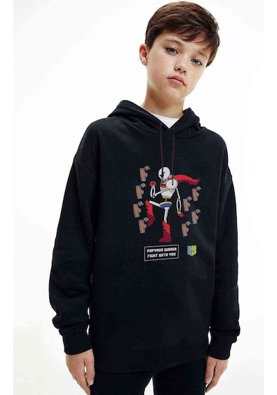 Tshirthane Undertale Baskılı Unisex Çocuk Kapüşonlu Siyah Sweatshirt (528716005) Siyah
