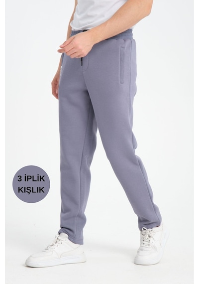 3 İplik Kışlık 6002 Erkek Eşofman Altı Gri
