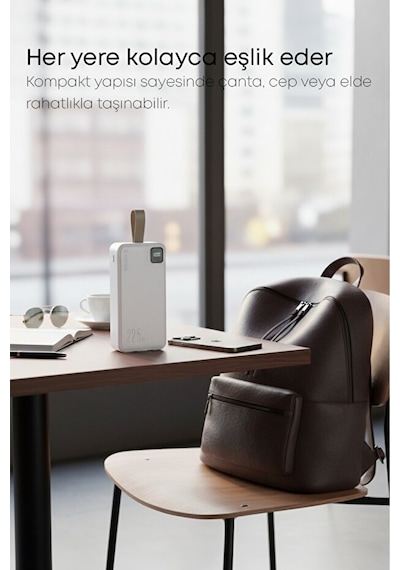 Taşınabilir 30.000 Mah Powerbank 22.5w Pd Hızlı Şarj, Led Gösterge, Android & Apple Uyumlu iOS Beyaz