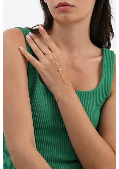 925 Ayar Gümüş Rose Altın Kaplama Kutup Yıldızı Işıltılı Baget Taşlı Kadın Şahmeran Barcode Beyaz - Rose Gold