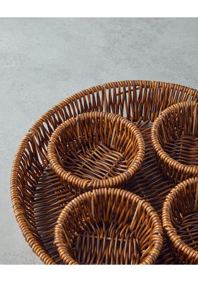 Boho Plastik Rattan 5 Parça Sunumluk 27x27x5 Cm Kahverengi