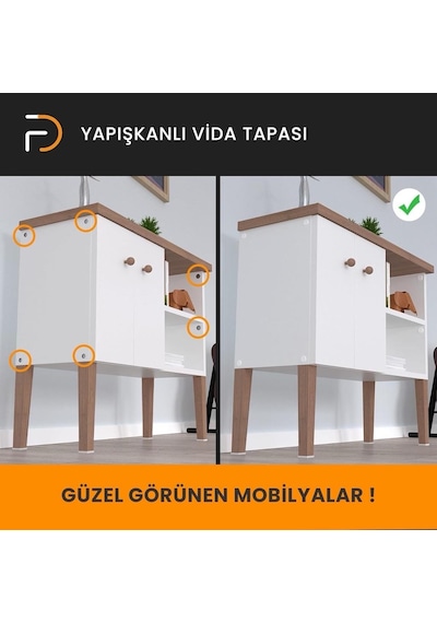 Furndiy Kendinden Yapışkanlı Vida Tapası Gri 15 Mm Yuvarlak 78 Parça Açık Gri