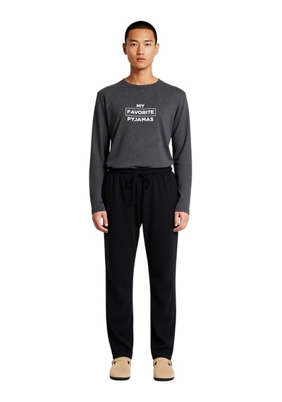Erkek Antrasit Baskılı Sweatshirt Ve Pantolon Ev Giyim Takımı Fon
