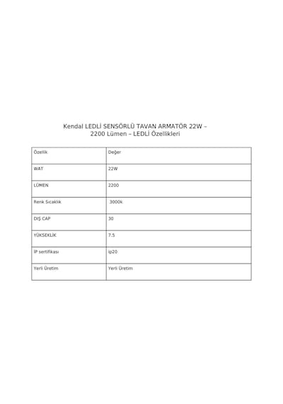 Ksa188 Ledli Sensörlü Tavan Armatör 22w 2200 Lümen Ledli - Gün Işığı