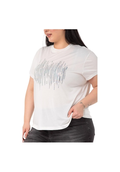 Disentis Büyük Beden Parlak Baskılı Bisiklet Yaka Beyaz T-shirt-beyaz Gri Beyaz - Gri
