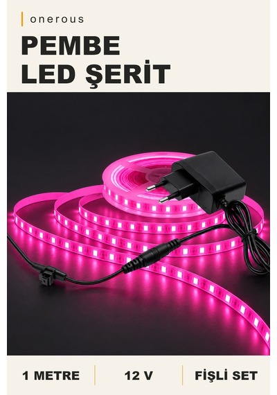 Onerous 1 M 12v Pembe Led Şerit, Fişli
