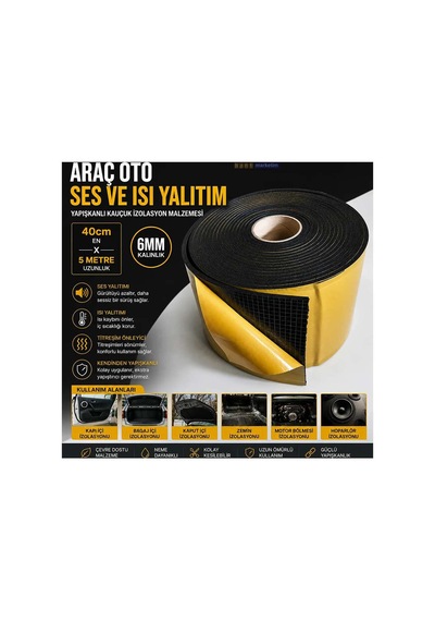 Araç Oto Ses Isı Yalıtım 40cmx5metre 6mm Yapışkanlı Kauçuk Izolasyon Malzemesi Bant Marketim